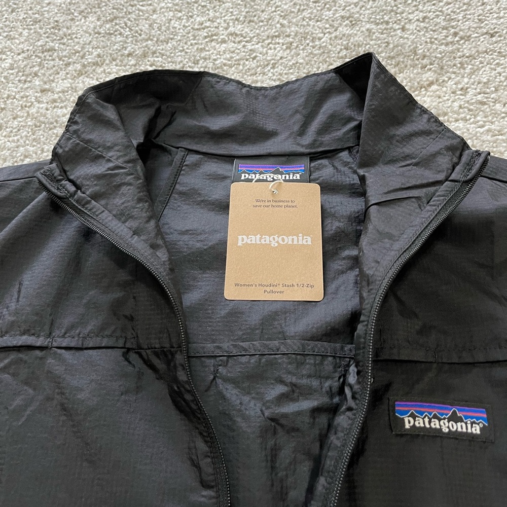 New Patagonia Houdini Stash 1/2 Zip Pullover Jacket Black Windbreaker Womens - Picture 3 of 10